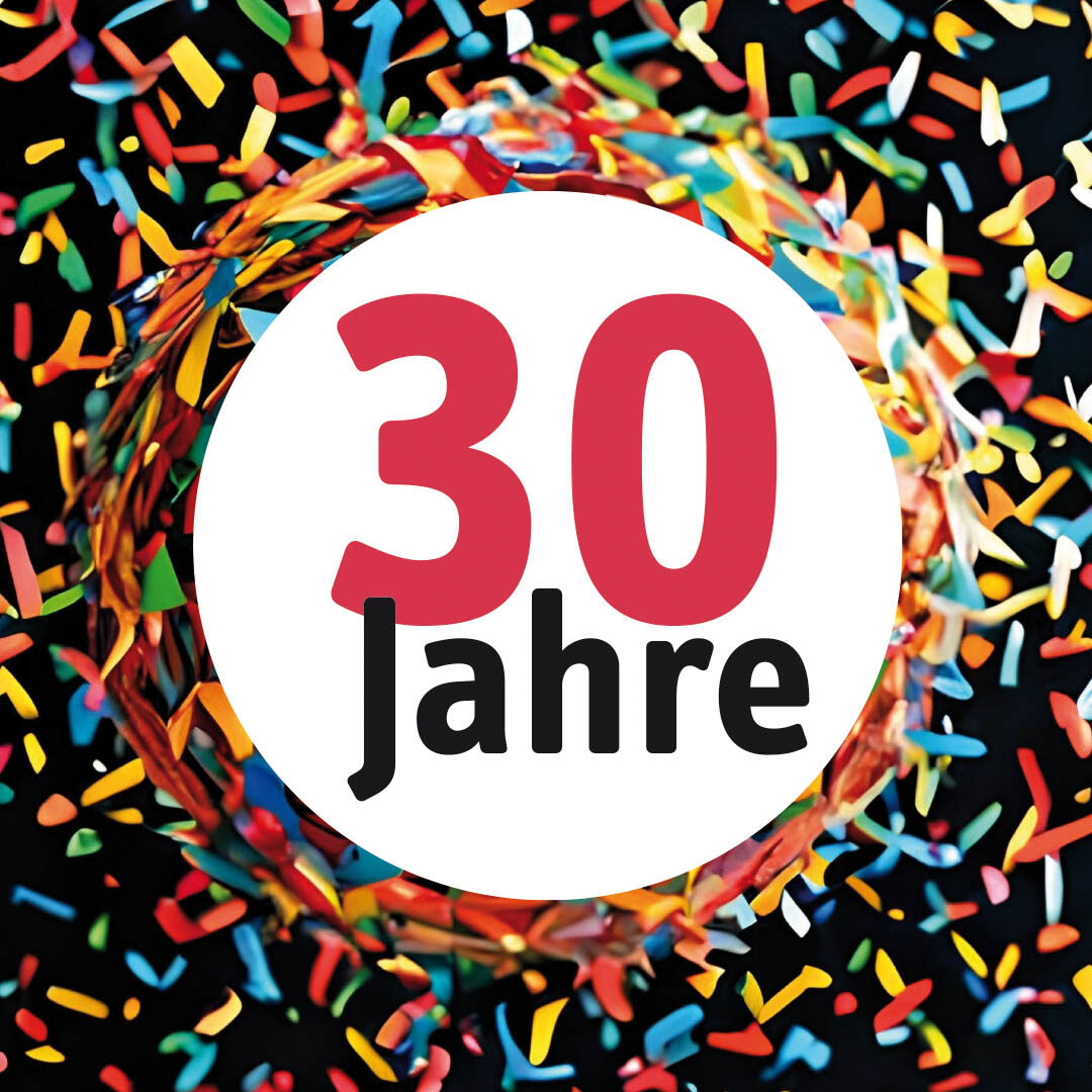 Plakat 30 Jahre Theaterstübchen mit buntem Konfetti